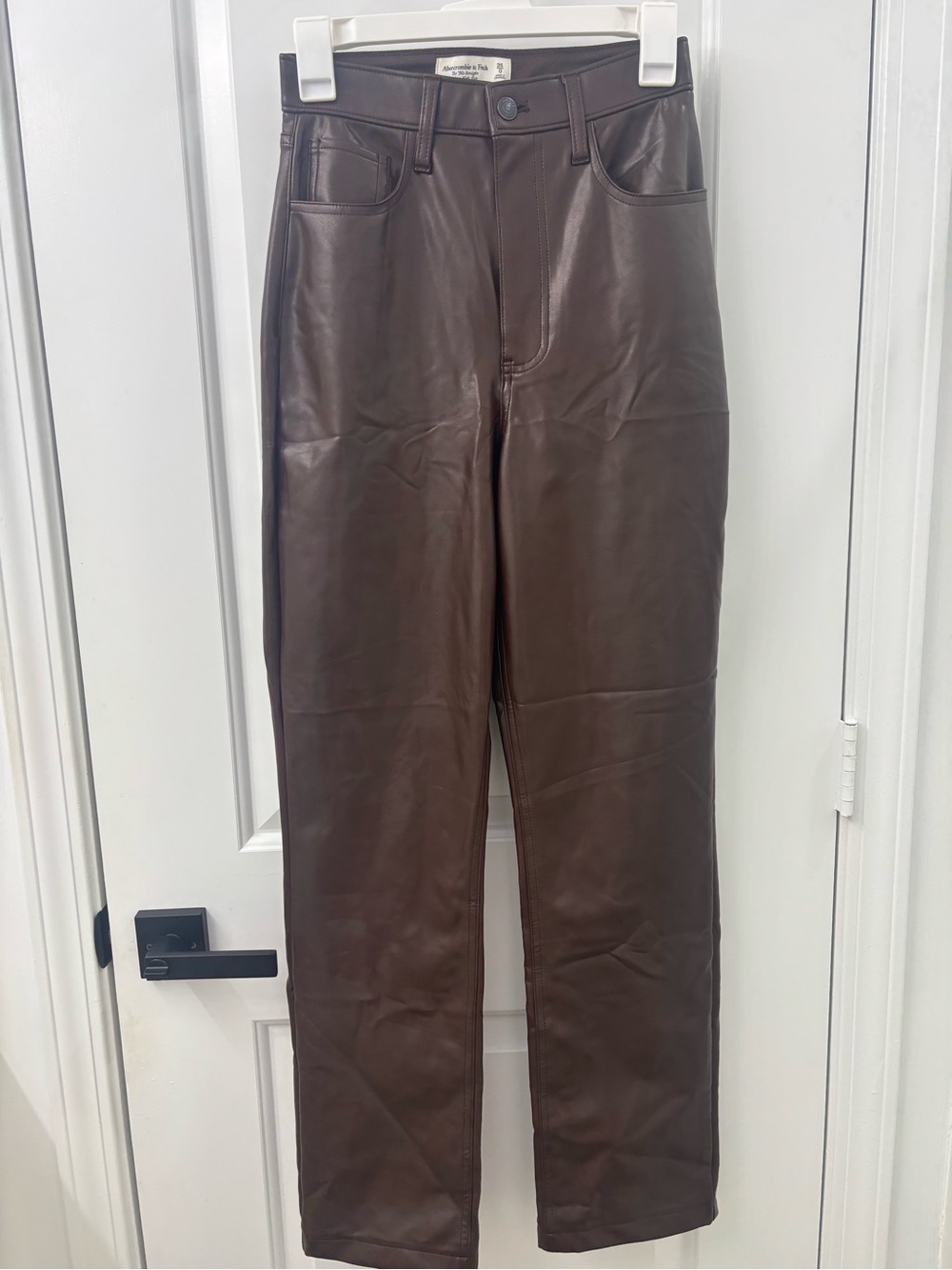 Abercrombie & fitch the 90s straight ultra high rise brown leather pants